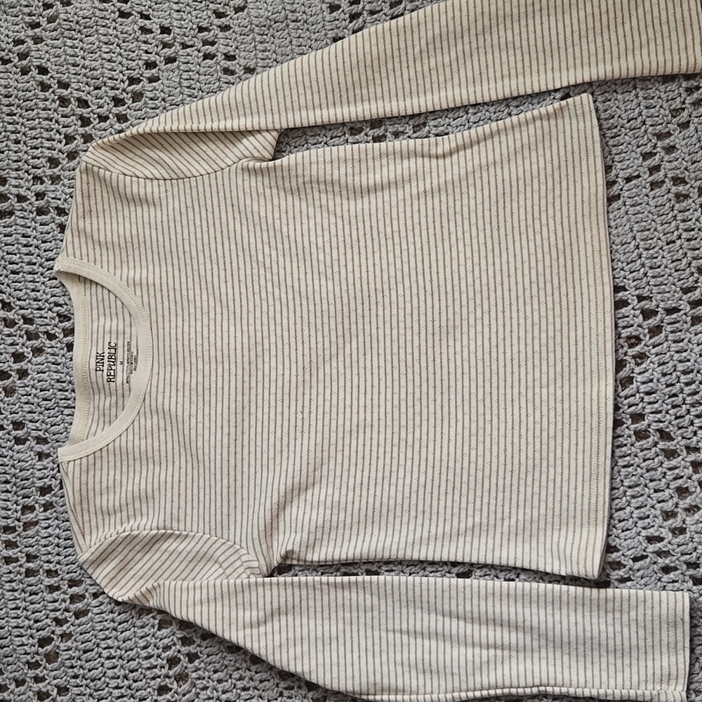 Pink Republic Taupe and White Striped Long Sleeve size Medium